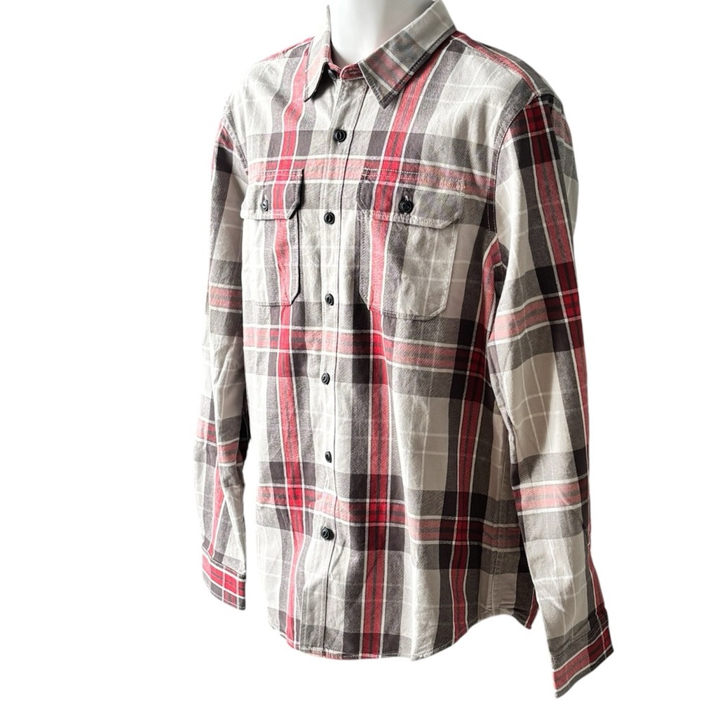 Eddie Bauer Gray & Red Plaid Flannel Shirt Mens Large Soft Cotton Gorpcore